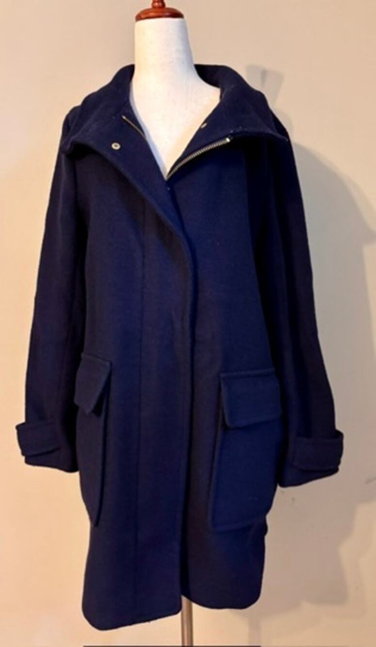 Boden Navy Blue Wool Blend Coat Green Lining Size 10